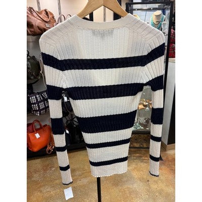 PROENZA SCHOULER Navy & Cream Striped Wool Silk Cashmere Blend - Medium