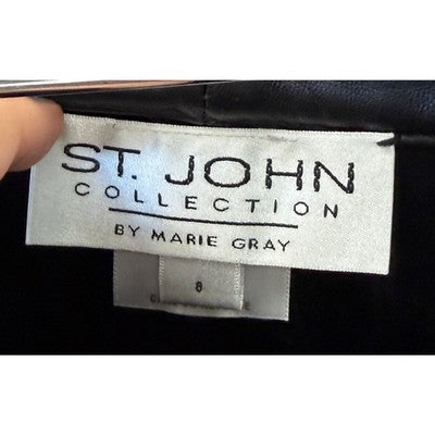 Vintage ST. JOHN Black Leather Wide Leg Pants Sz. 8