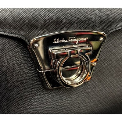 SOLD! Salvatore Ferragamo Black Leather Shoulder Gancini Luisa Nero Calf Bag w/Box