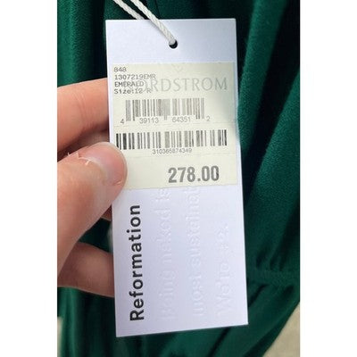 REFORMATION Sz. 12 Emerald Green Mica Long Sleeve Midi Dress New w/Tag