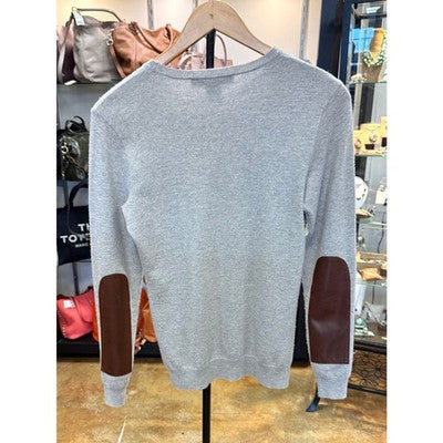 Ralph Lauren Grey Black Label Leather Elbow Panel Cashmere Sweater - Medium