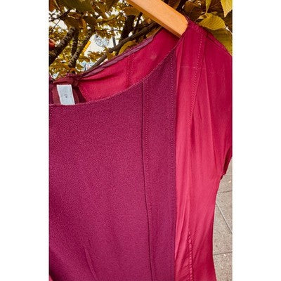 PRADA Burgundy Silk Bodycon Short Sleeve Zip Asymmetrical Dress Sz. 40