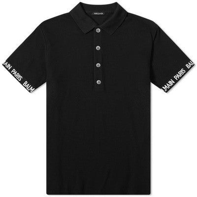 SOLD! BALMAIN PARIS Black & White Men's Cotton Polo Short Sleeve Logo Shirt - XXL