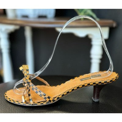 SOLD! LOUIS VUITTON Paris Damier Mule Brown Leather Slide Kitten Heel Sandal Heels Sz. 37
