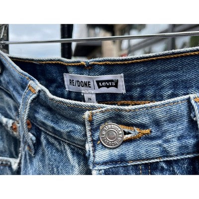LEVI'S RE/DONE Blue Denim Raw Hem 5 Button Fly Distressed Jeans Sz. 26
