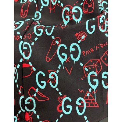 GUCCI Ghost Print Monogram Signature Pleated Silk Belted Skirt Cardi B. Sz. 48