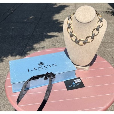 LANVIN PARIS Gold & Silver Tone Mixed Chunky Metal Choker Necklace w/