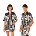FARM RIO Black & White Macaw Elegance Unisex Button Down Floral/Hawaiian Shirt NEW - Large