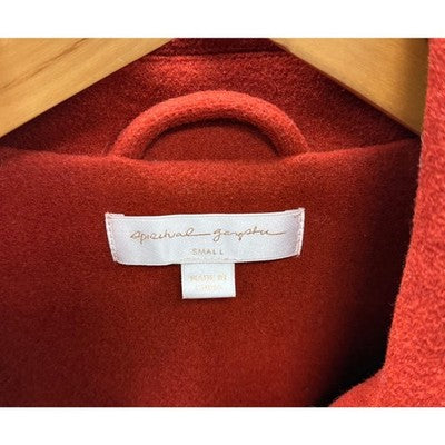 Spiritual Gangster Red Wool Mix Grateful Heart Isla Letterman Jacket - Small