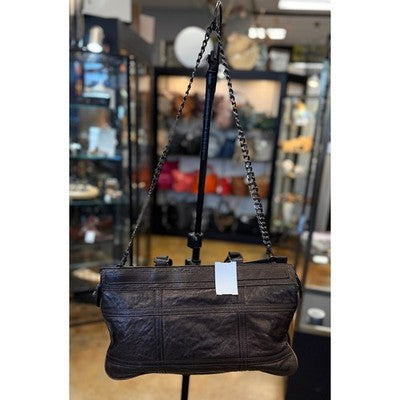 BE & D Brown Leather Satchel Tote Chain Top Zip Bag