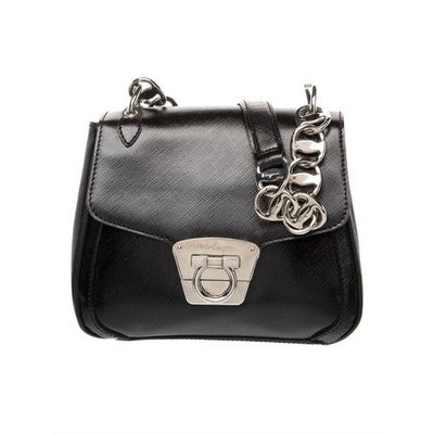 SOLD! Salvatore Ferragamo Black Leather Shoulder Gancini Luisa Nero Calf Bag w/Box