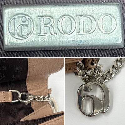 RODO ITALY Tan Italian Leather Evening Clutch Shoulder Bag w/silver Chain