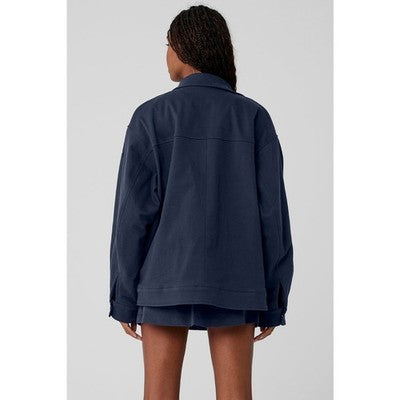 SOLD! alo Yoga Navy Blue Button Up Oversized One Up Unisex Boxy Cotton Jacket - Small