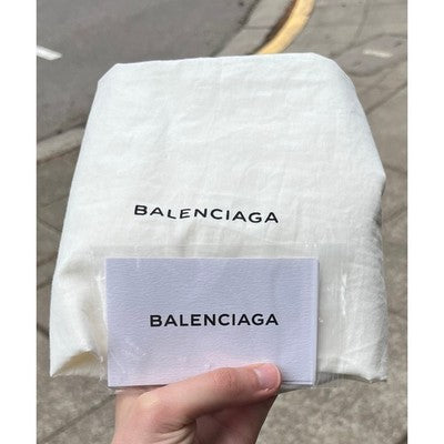 BALENCIAGA PARIS Cabas Cream & Yellow Canvas & Leather Tote Bag w/Pouchette
