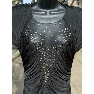 Vintage 80’s CASADEI Black Sequined Draped Rouched Cocktail Dress - Small/Medium