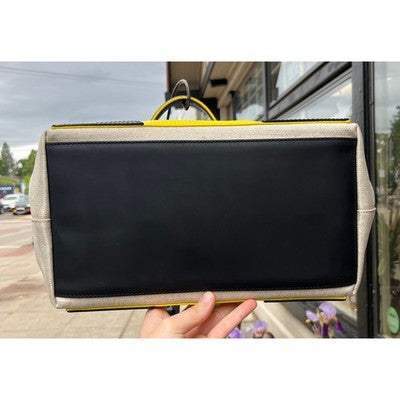 BALENCIAGA PARIS Cabas Cream & Yellow Canvas & Leather Tote Bag w/Pouchette