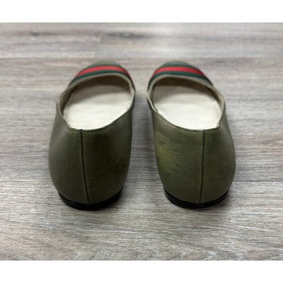 SOLD! Vintage Y2K GUCCI Web Strap Leather Round Tor Ballet Flats Sz. 39