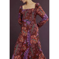 FARM RIO Red & Purple Delicate Leaves Maxi / Midi Long Sleeve Dress New! - XL