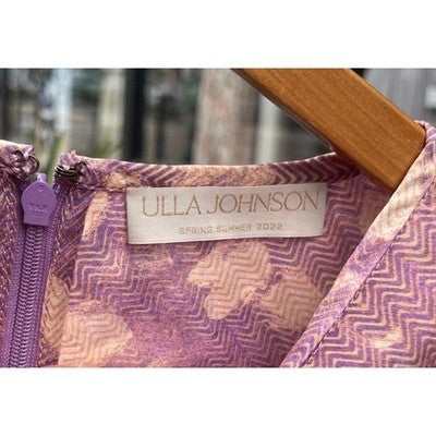 ULLA JOHNSON Sz. 12 Pink & Cream Livana Blouse Puff Sleeve Silk / Cott
