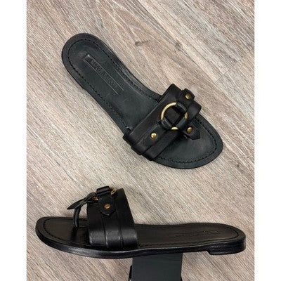 Ralph Lauren Black Purple Label RL Collection Flat Leather Sandals Sz. 9