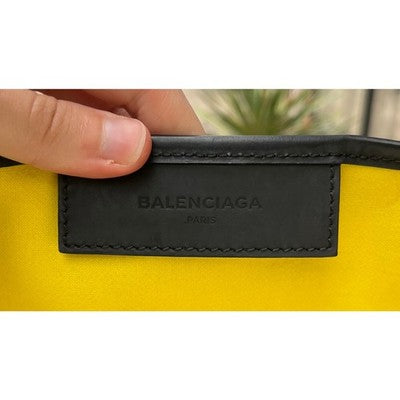 BALENCIAGA PARIS Cabas Cream & Yellow Canvas & Leather Tote Bag w/Pouchette
