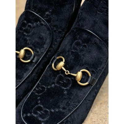 SOLD! GUCCI Black Velvet Monogram Horsebit Malaga Knee-High Crystal Boots NEW Sz. 38 1/2