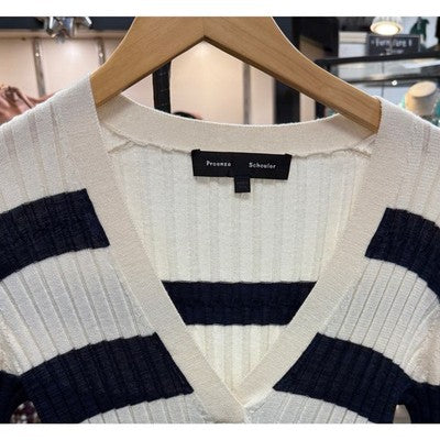 PROENZA SCHOULER Navy & Cream Striped Wool Silk Cashmere Blend - Medium