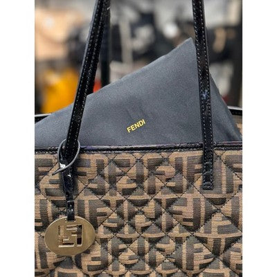 SOLD! FENDI Brown & Black Signature FF Zucca Quilted Canvas Roll Tote Bag