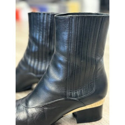 CHANEL Black Lambskin Leather Elastic Cap Toe Short Ankle Boots Sz. 37