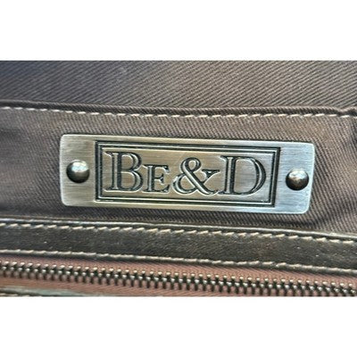BE & D Brown Leather Satchel Tote Chain Top Zip Bag