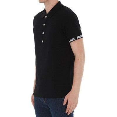 SOLD! BALMAIN PARIS Black & White Men's Cotton Polo Short Sleeve Logo Shirt - XXL