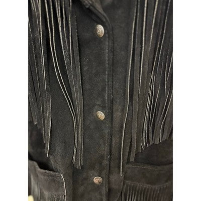 Schott Western Black Long Fringe Leather Jacket Vintage 80's Sz. 12 - Medium