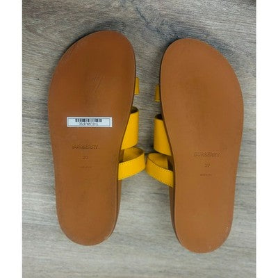 BURBERRY Yellow & Tan Thelma Color Block Leather Slides Sandals Sz. 37