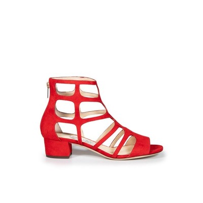 JIMMY CHOO London Suede Ren Gladiator Red Zip Sandals (New w/Box) Sz. 37 1/2