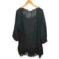 MARINA RINALDI XL Black Fringe Beaded Midi Dress Tassel Tunic Sz. 29  - XL