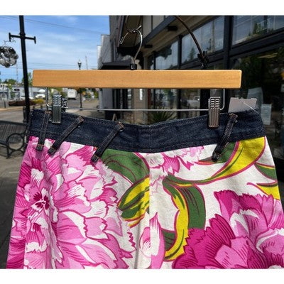 Dolce & Gabbana Blue & Pink Denim Floral Mini A Line Skirt Multicolor - Sz. 32
