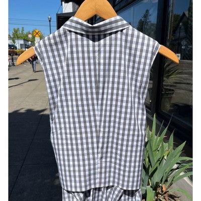 BRUNELLO CUCINELLI Grey & White Sleeveless Wrap Cotton Collar Dress - Small/Med.