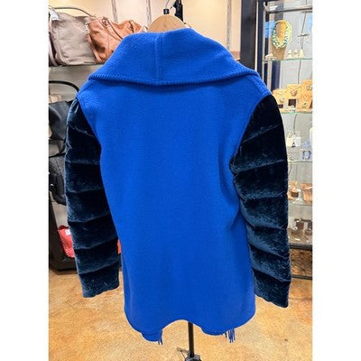 SOLD! MONCLER Mantella Fringed Wool Cape Quilted Velvet Down Filled Sleeve Coat - Small