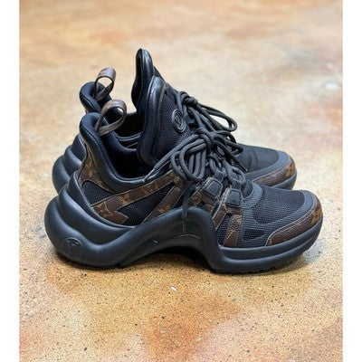 LOUIS VUITTON LV Black Archlight Sneaker Monogram Lace Up Chunky Shoes Sz. 38