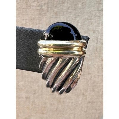 SOLD! DAVID YURMAN Sterling Silver 14K. Yellow Gold Onyx Shrimp Cable Vintage Earrings