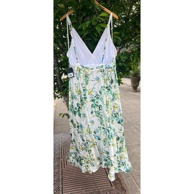 IEENA for MAC DUGGAL White & Green Floral Strappy V-Neck Maxi Gown New Sz. 16