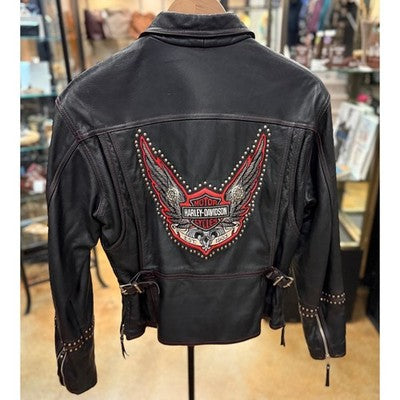 Vintage 90’s Harley Davidson Black Leather Zip Studded Women's Moto Jacket - Medium