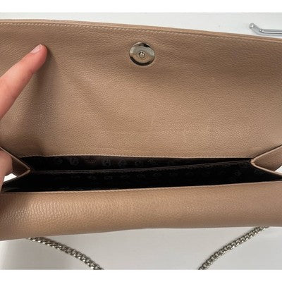 RODO ITALY Tan Italian Leather Evening Clutch Shoulder Bag w/silver Chain