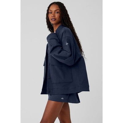 SOLD! alo Yoga Navy Blue Button Up Oversized One Up Unisex Boxy Cotton Jacket - Small