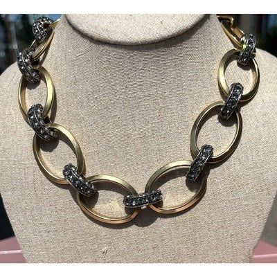 LANVIN PARIS Gold & Silver Tone Mixed Chunky Metal Choker Necklace w/