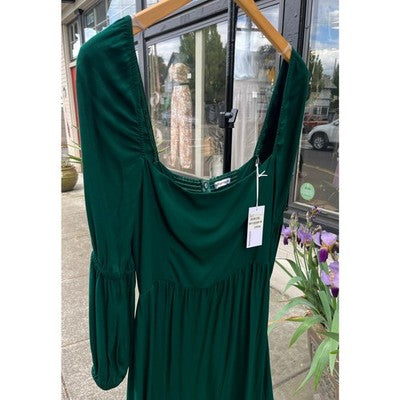 REFORMATION Sz. 12 Emerald Green Mica Long Sleeve Midi Dress New w/Tag