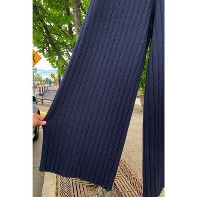 ST. JOHN X-Large Navy Heavy Knit Wool Wide Legged Ribbed Pants NEW - XL