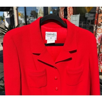 Vintage 90’s CHANEL Boutique Knit Professional Red Skirt Suit Sz. 40