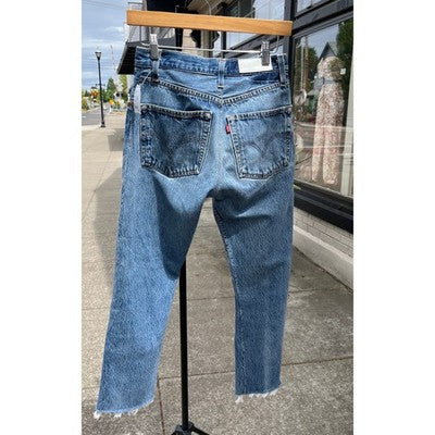 LEVI'S RE/DONE Blue Denim Raw Hem 5 Button Fly Distressed Jeans Sz. 26