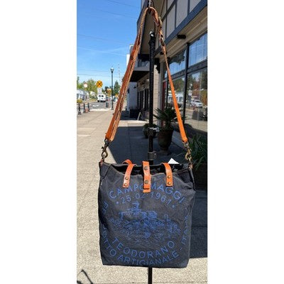 CAMPOMAGGI TEODORANO Italy Blue Canvas/Leather Tote Bag